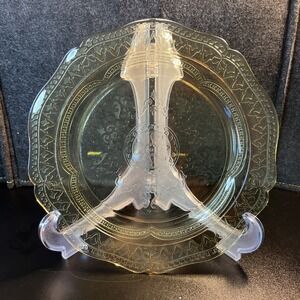 Patrician Spoke‎ Federal Glass Amber Yellow Depression Vintage Cake Plate